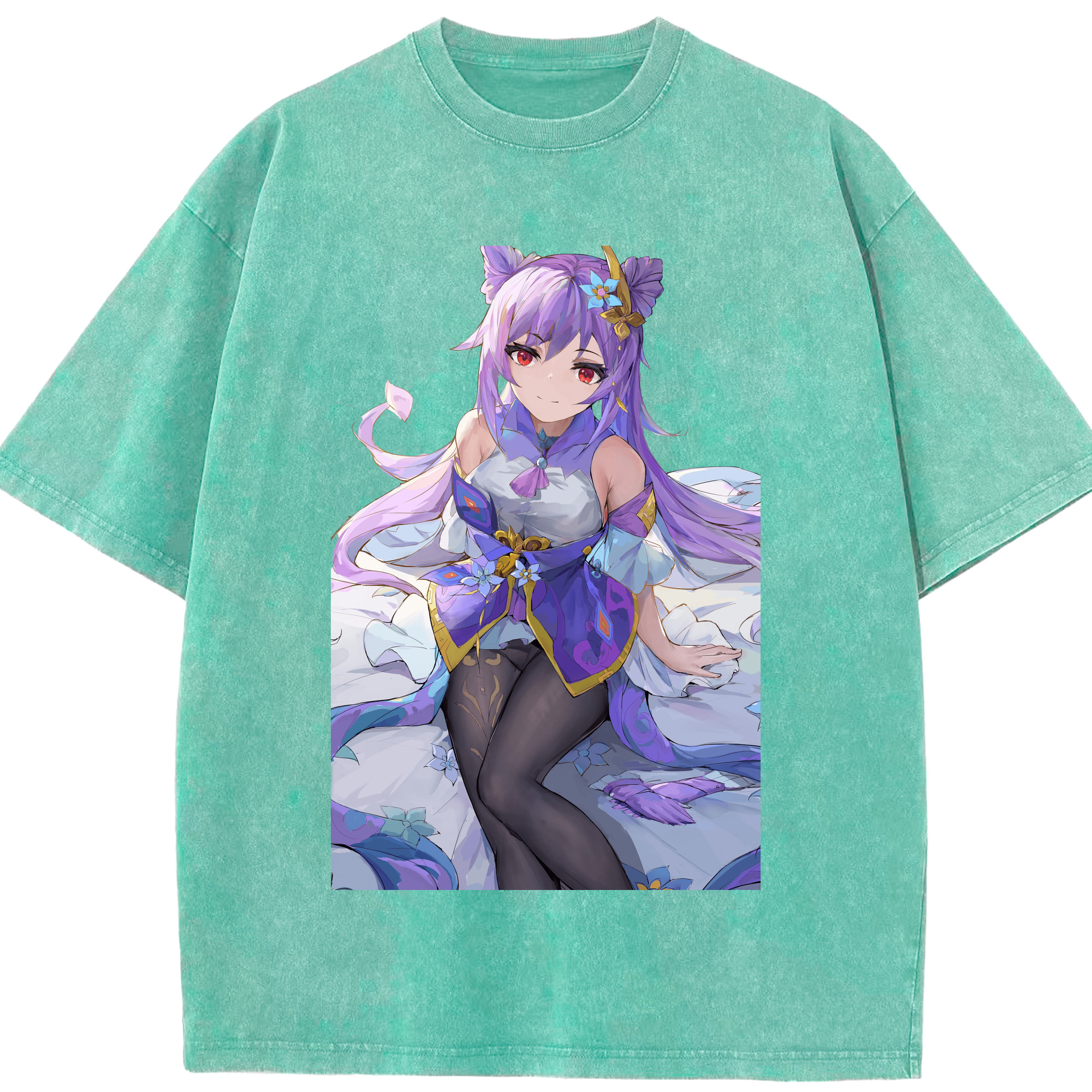 げんし神 刻晴 こくせい genshin Kokusei 綿100% ヴィンテージ風 半袖Tシャツ（フロントプリント）